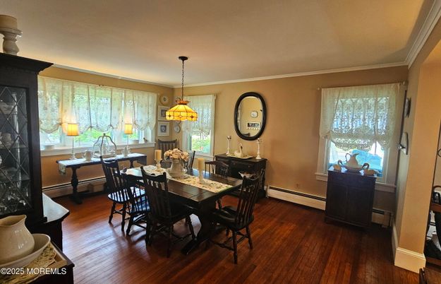 Dining room, Interior, Pendant Lights, Wood Texture Flooring