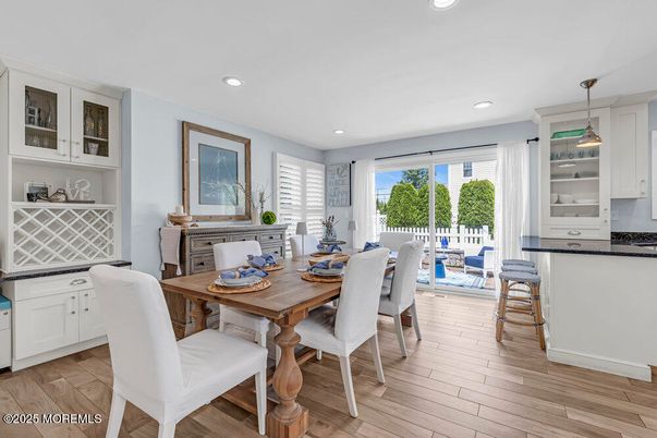 Dining room, Interior, Pendant Lights, Recessed Lighting, Wood Texture Flooring