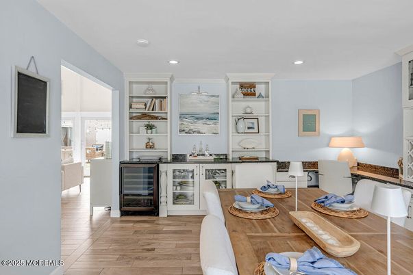 Dining room, Interior, Recessed Lighting, Wood Texture Flooring