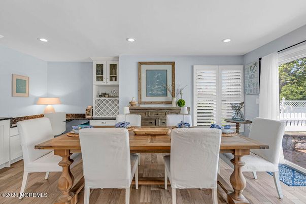Dining room, Interior, Recessed Lighting, Wood Texture Flooring