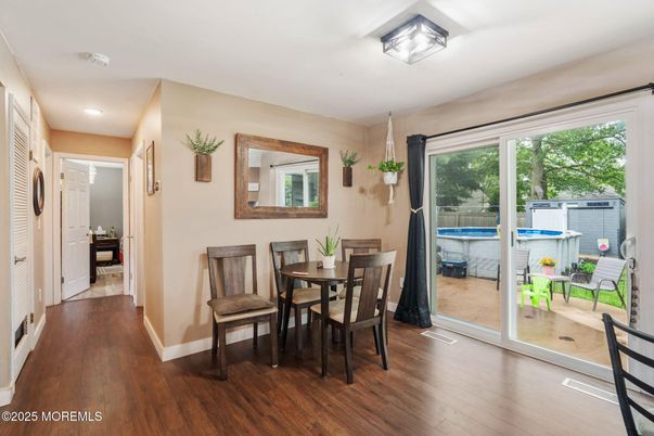Dining room, Interior, Recessed Lighting, Wood Texture Flooring