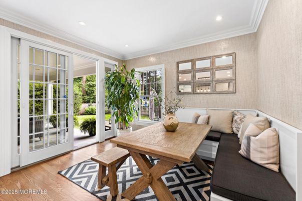 Dining room, Interior, Recessed Lighting, Wood Texture Flooring