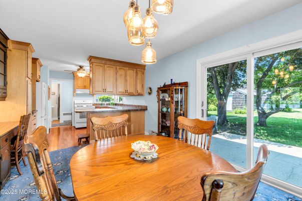 Dining room, Interior, Kitchen, Pendant Lights, Wood Texture Flooring