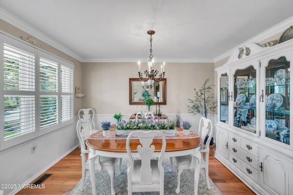 Chandelier, Dining room, Interior, Wood Texture Flooring