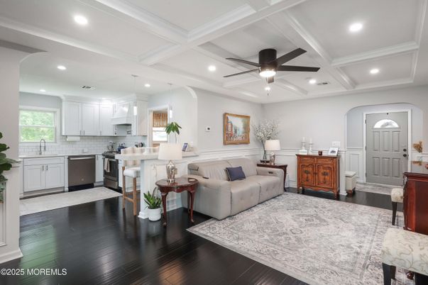 Interior, Kitchen, Living room, Recessed Lighting, Wood Texture Flooring