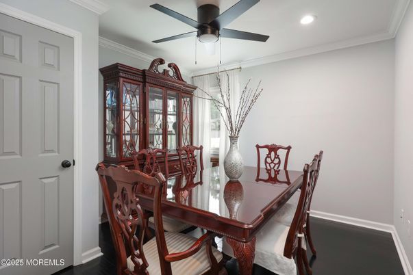 Dining room, Interior, Recessed Lighting, Wood Texture Flooring
