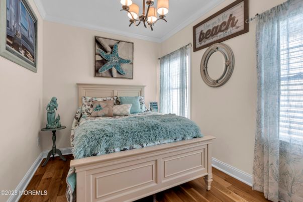 Bedroom, Chandelier, Interior, Wood Texture Flooring