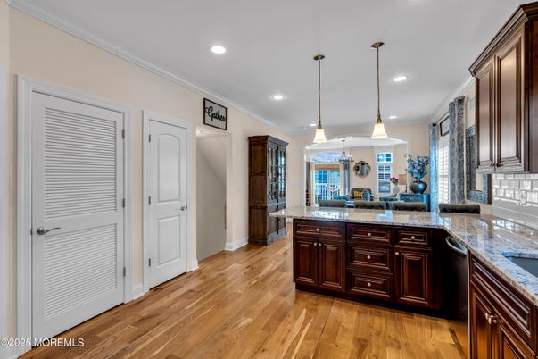 Interior, Kitchen, Pendant Lights, Recessed Lighting, Wood Texture Flooring