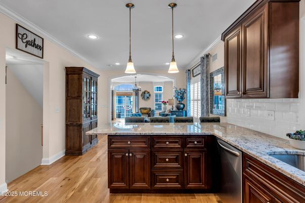 Interior, Kitchen, Pendant Lights, Recessed Lighting, Wood Texture Flooring