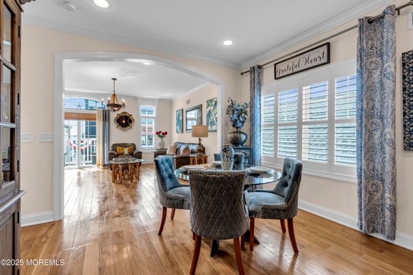 Dining room, Interior, Living room, Recessed Lighting, Wood Texture Flooring