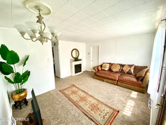 Chandelier, Fireplace, Interior