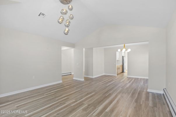 Empty room, Interior, Pendant Lights, Wood Texture Flooring
