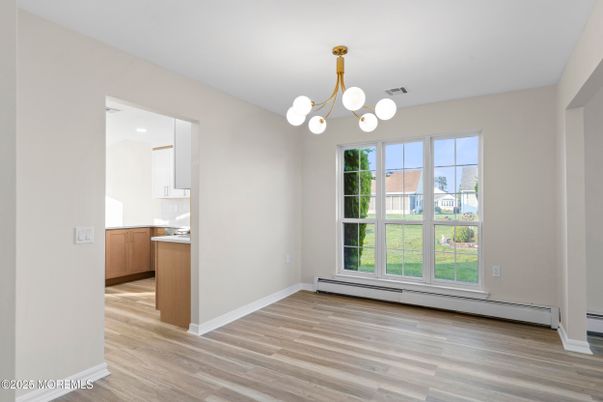Empty room, Interior, Kitchen, Pendant Lights, Wood Texture Flooring