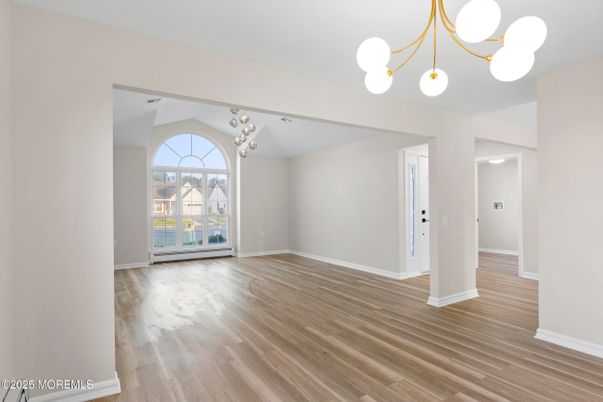 Empty room, Interior, Pendant Lights, Wood Texture Flooring