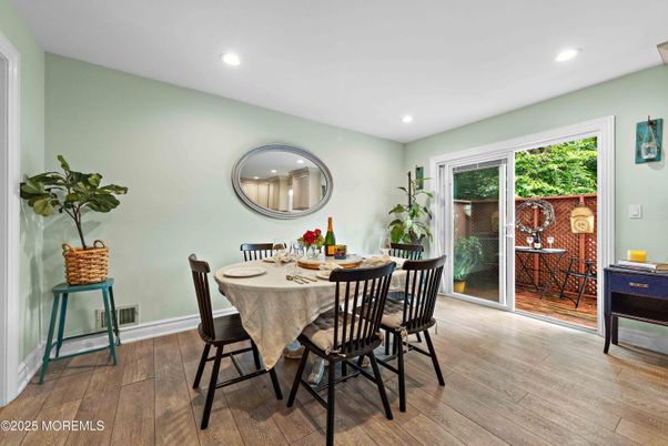 Dining room, Interior, Recessed Lighting, Wood Texture Flooring