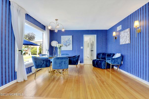 Dining room, Interior, Pendant Lights, Wood Texture Flooring