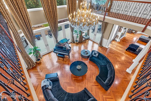 Chandelier, Interior, Living room, Wood Texture Flooring