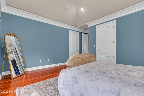 Bedroom, Interior, Marble, Recessed Lighting, Wood Texture Flooring
