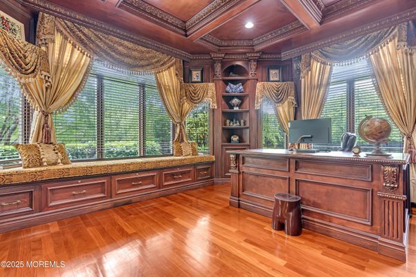 Home Office, Interior, Recessed Lighting, Wooden Ceilings, Wood Texture Flooring