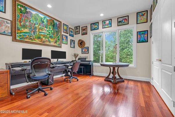 Home Office, Interior, Recessed Lighting, Wood Texture Flooring
