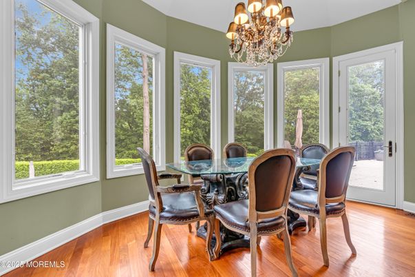 Chandelier, Dining room, Interior, Wood Texture Flooring