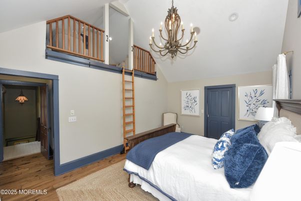 Bedroom, Chandelier, Interior, Wood Texture Flooring