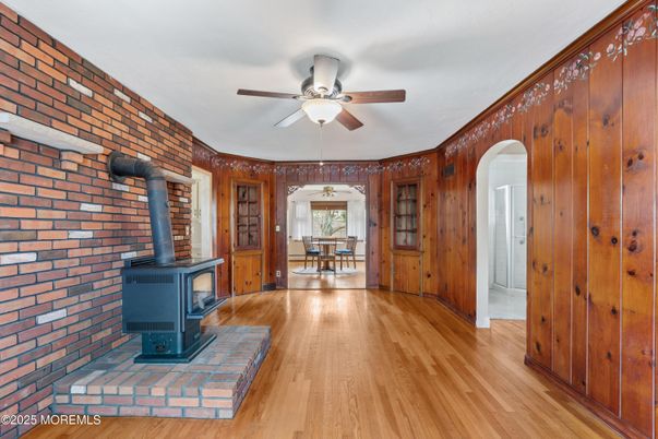 Empty room, Fireplace, Interior, Stone Walls, Wood Texture Flooring, Wooden Walls