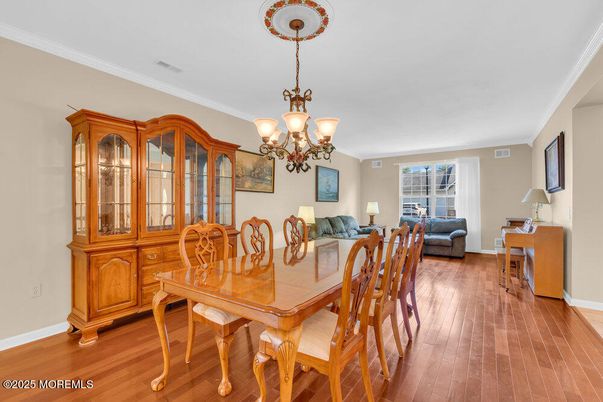 Chandelier, Dining room, Interior, Wood Texture Flooring