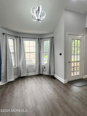 Empty room, Interior, Pendant Lights, Wood Texture Flooring