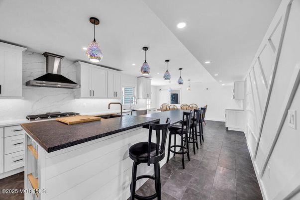 Interior, Kitchen, Marble Walls, Pendant Lights, Recessed Lighting