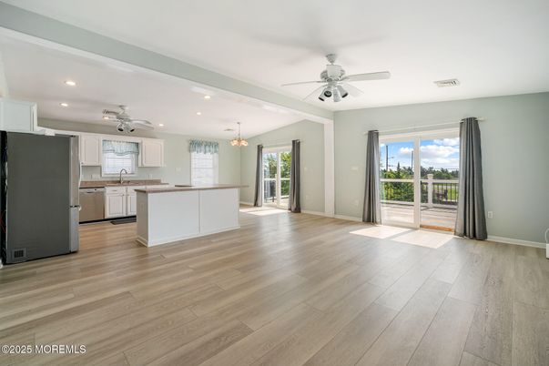 Interior, Kitchen, Pendant Lights, Recessed Lighting, Wood Texture Flooring