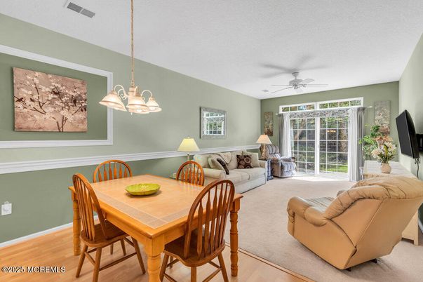 Dining room, Interior, Living room, Pendant Lights, Wood Texture Flooring