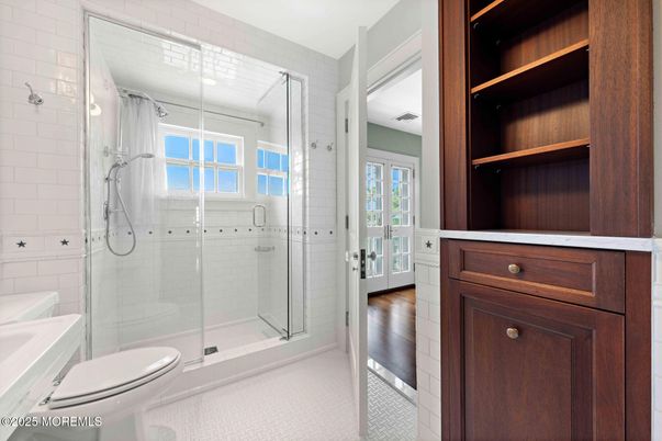 Bathroom, Glass Shower, Interior, Wood Texture Flooring