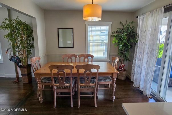 Dining room, Interior, Pendant Lights, Wood Texture Flooring