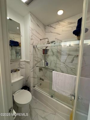 Bathroom, Glass Shower, Interior, Marble, Marble Walls, Recessed Lighting