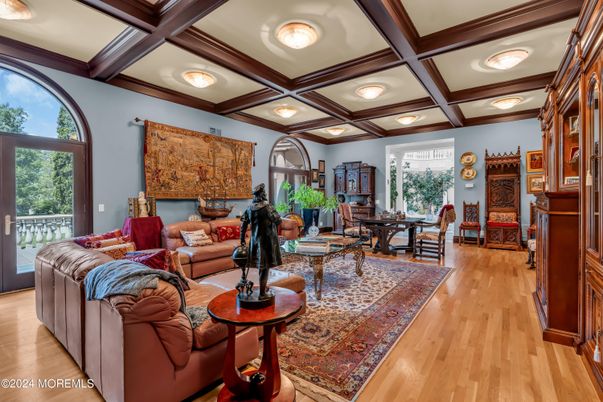 Dining room, Interior, Living room, Recessed Lighting, Wooden Beams, Wood Texture Flooring