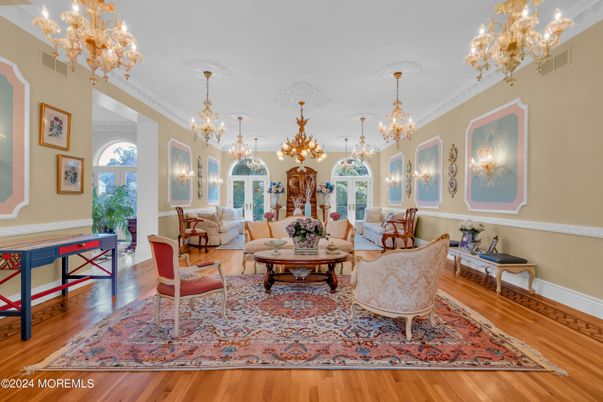 Chandelier, Interior, Living room, Wood Texture Flooring