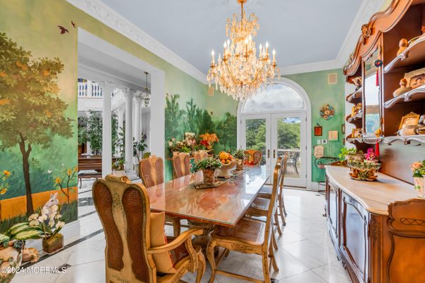 Chandelier, Dining room, Interior, Marble