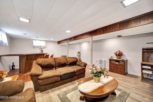 Dining room, Interior, Living room, Recessed Lighting, Wood Texture Flooring