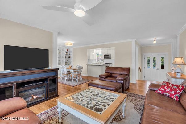 Dining room, Fireplace, Interior, Living room, Wood Texture Flooring