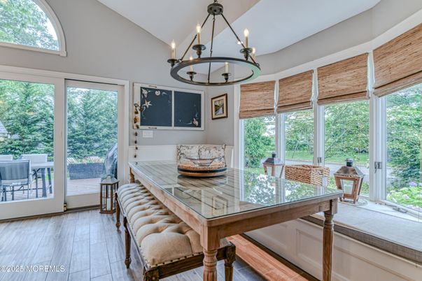 Chandelier, Dining room, Interior, Wood Texture Flooring