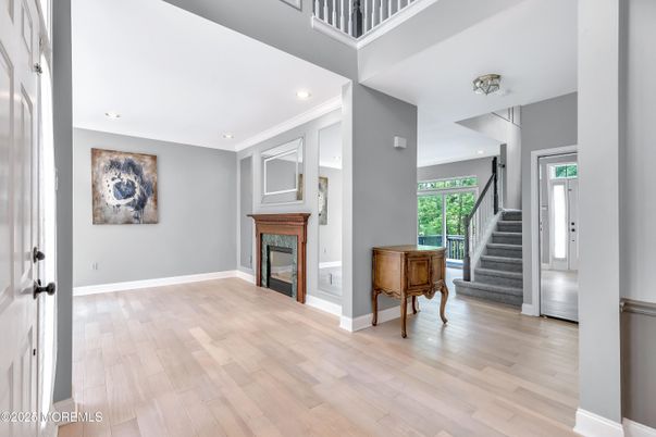 Fireplace, Interior, Recessed Lighting, Wood Texture Flooring