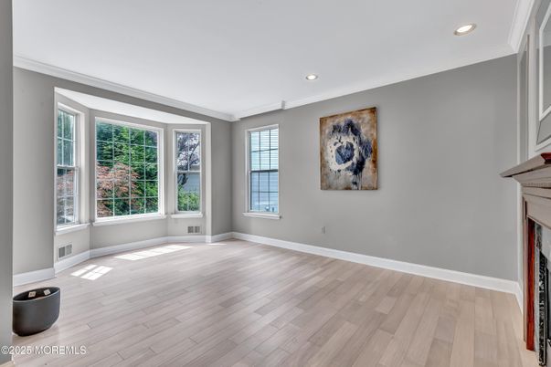 Empty room, Fireplace, Interior, Recessed Lighting, Wood Texture Flooring