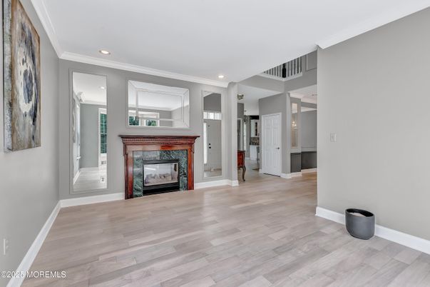 Fireplace, Interior, Recessed Lighting, Wood Texture Flooring