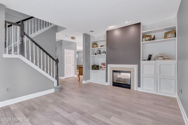 Fireplace, Interior, Recessed Lighting, Wood Texture Flooring