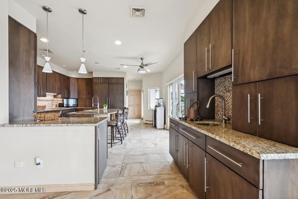 Interior, Kitchen, Marble, Pendant Lights, Recessed Lighting