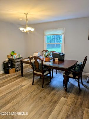 Dining room, Interior, Pendant Lights, Wood Texture Flooring