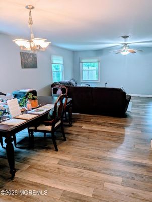 Dining room, Interior, Pendant Lights, Wood Texture Flooring