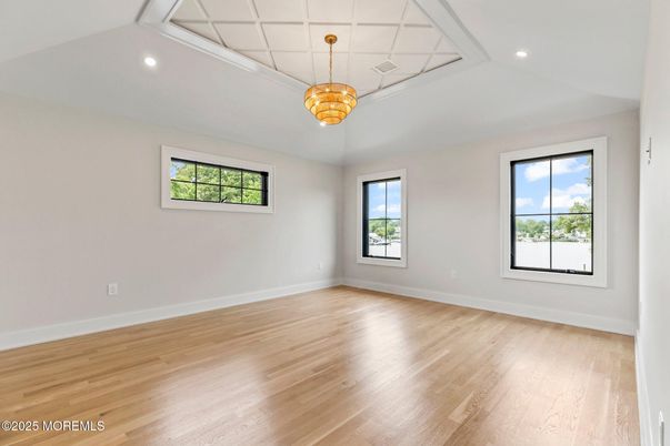 Empty room, Interior, Pendant Lights, Recessed Lighting, Wood Texture Flooring
