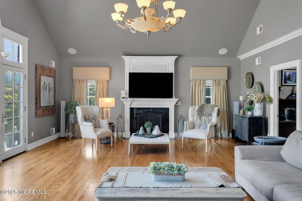 Chandelier, Fireplace, Interior, Living room, Wood Texture Flooring